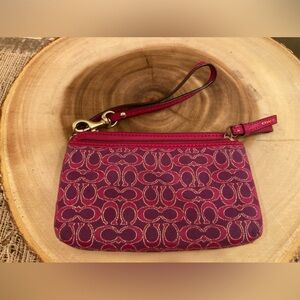 Coach Hot Pink Signature Canvas Small‎ Wristlet Wallet